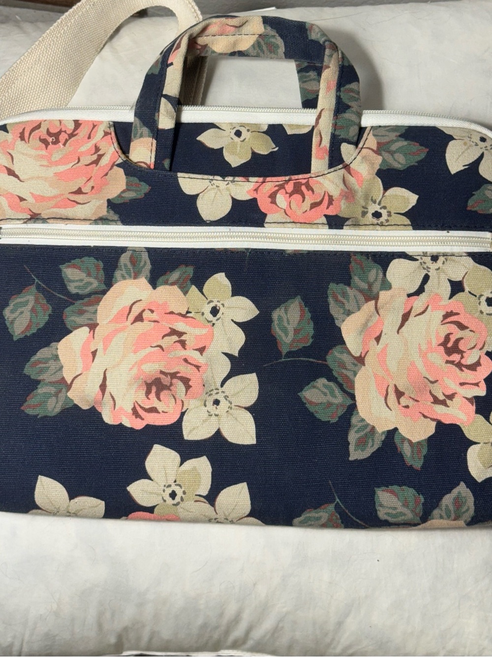 CanvasLife Floral Canvas Laptop Bag Navy Pink Roses Messenger Briefcase Shoulder - Picture 3 of 3